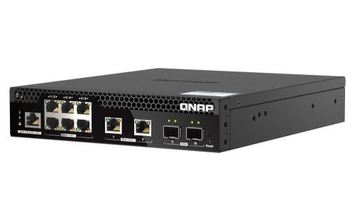 Qnap QSW-M2106PR-2S2T, 6 port 2.5Gbps, 2 ports 10GbE SFP+, 2 ports 10GbE RJ45, max PoE up to 310W, managed switch, half-rackmount design