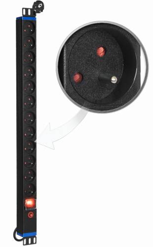 12GN-V - pionowa listwa zasilająca z włącznikiem oraz resetowalnym bezpiecznikiem - 12 gniazd EURO