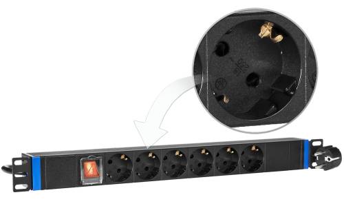 6GN-S-P - listwa zasilająca 19" z włącznikiem - 6 gniazd SCHUKO