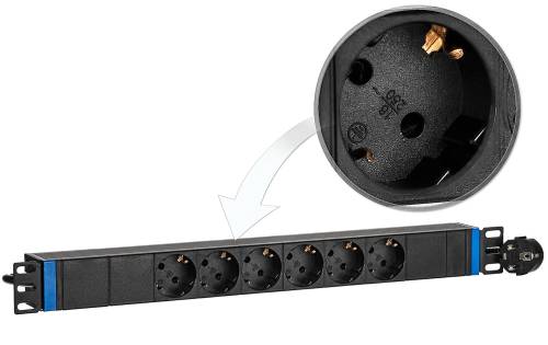 6GN-S - listwa zasilająca 19" - 6 gniazd SCHUKO