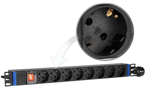 8GN-S-P - listwa zasilająca 19" z włącznikiem - 8 gniazd SCHUKO