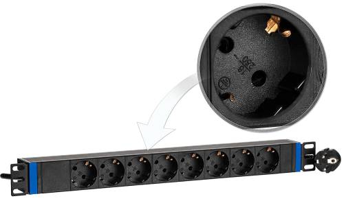 8GN-S - listwa zasilająca 19" - 8 gniazd SCHUKO