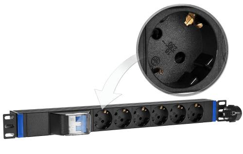 6GN-2WO - listwa zasilająca 19" z automatycznym zabezpieczeniem P2 - 6 gniazd SCHUKO