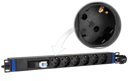 6GN-1WO - listwa zasilająca 19" z automatycznym zabezpieczeniem P1 - 6 gniazd SCHUKO