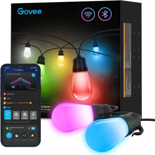 Govee H7020 RGBIC Smart Outdoor String Lights | Oświetlenie LED | Zewnętrzne, RGBICWW, 2.4GHz Wi-Fi, Bluetooth