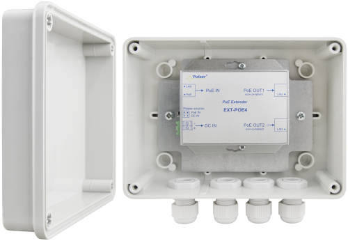 EXTENDER POE W OBUDOWIE HERMETYCZNEJ DO 2 KAMER IP Pulsar EXT-POE4H 48V