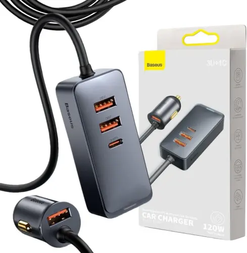 ŁADOWARKA SAMOCHODOWA NA PRZEWODZIE Baseus Share Together 120W 3A 3x USB-A 1x USB-C PD 20W QC 3.0