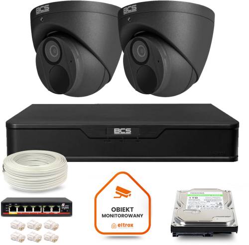 Zestaw monitoringu IP BCS Point 2x Kamera BCS-P-EIP28FWR3-Ai2-G Rejestrator z dyskiem 1TB