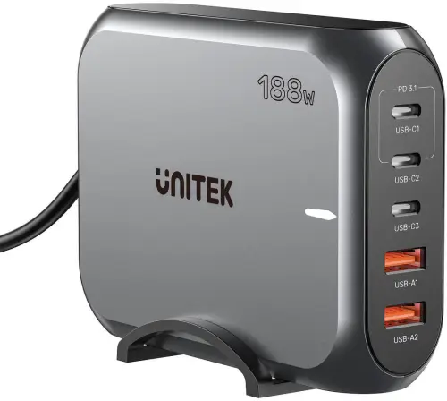 Ładowarka sieciowa Unitek 2xUSB-A 3xUSB-C GAN 188W
