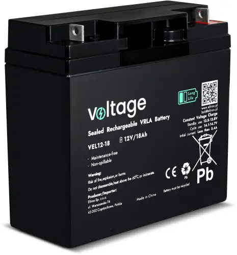 Akumulator AGM Voltage Long Life 12V 18Ah VEL12-18 (Żywotność 15 lat)
