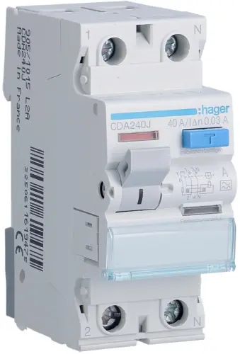 HAGER RCCB Wyłącznik różnicowoprądowy 1P+N 40A 30mA 6kA A CDA240J