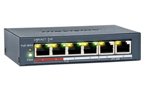 DS-3E0106P-E/M(B) - switch PoE 4-port + 2 RJ45