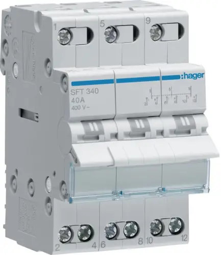 Modułowy przełącznik instalacyjny I-0-II  3P 40A 400VAC Hager SFT340