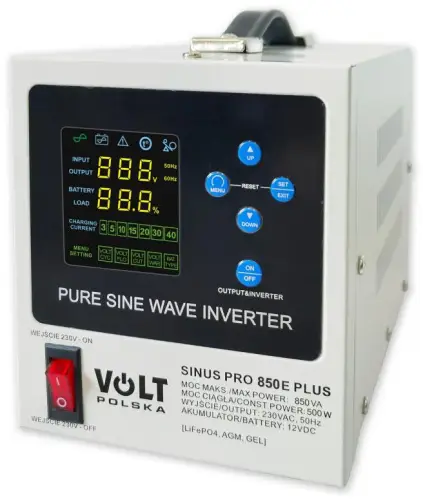 Przetwornica VOLT POLSKA SINUSPRO 850E PLUS 2/230V (500/850W) [AGM, GEL, LiFePO4]
