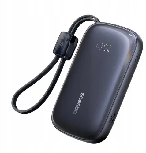 Powerbank Baseus EnerFill FC21 20000 mAh 22,5 W USB-A USB-C czarny z odłączanym kablem Lightning