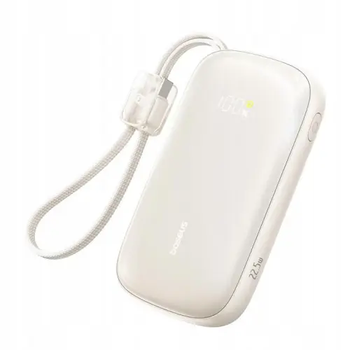 Powerbank Baseus EnerFill FC21 20000 mAh 22,5 W USB-A USB-C beżowy z odłączanym kablem Lightning