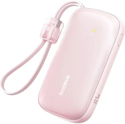 Powerbank Baseus EnerFill FC21 20000 mAh 22,5 W USB-A USB-C różowy z odłączanym kablem Lightning