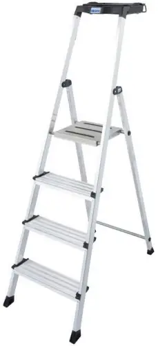 Drabina aluminiowa jednostronna Krause SECURY MultiGrip 1x4 z półką 126528