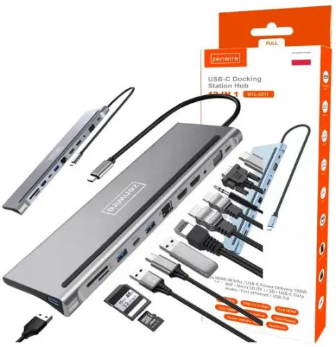 HUB ADAPTER USB-C 12w1 Stacja Dokująca 2x HDMI 4K ETHERNET RJ45 USB 3.0 BYL-2211