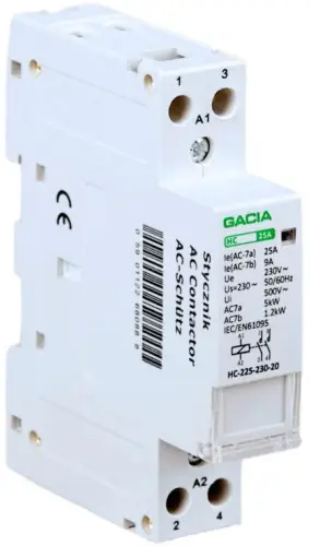 Stycznik modułowy 2 biegunowy 1P/2T/25A     2NO   230V GACIA HC 2P/25A 2NO 230V
