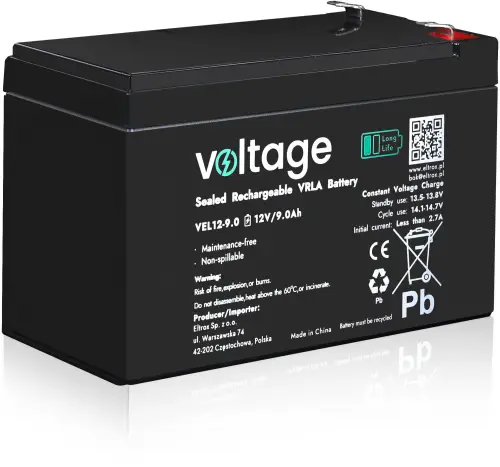 Akumulator AGM Voltage Long Life 12V 9Ah VEL12-9.0 (Żywotność 15 lat)