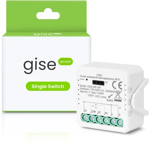 GISE Smart Pojedynczy moduł przekaźnikowy bezpotencjałowy WiFi | Tuya | GSS-WF-DR
