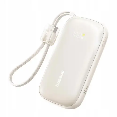 Powerbank Baseus EnerFill FC21 10000 mAh 22,5 W USB-A USB-C beżowy z odłączanym kablem Lightning