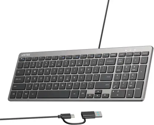 Klawiatura przewodowa Unitek SlimTap USB-C/USB-A