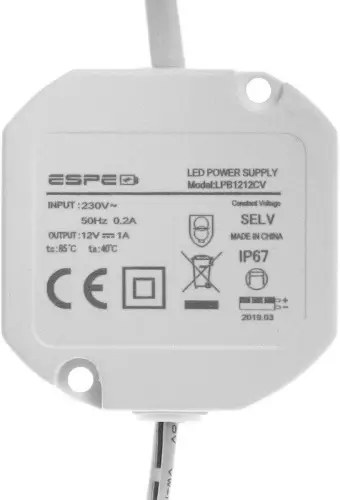 ZASILACZ DOPUSZKOWY ESPE LP-1212-211 12V 1A 12 W IP67 5.5 / 2.1 mm