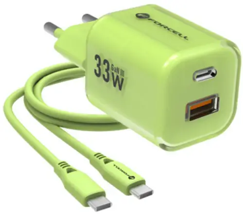 ŁADOWARKA SIECIOWA Forcell F-Energy GaN III VT-41 33 W 1x USB-C 1x USB-A PD 3.0 QC 4.0 ZIELONA