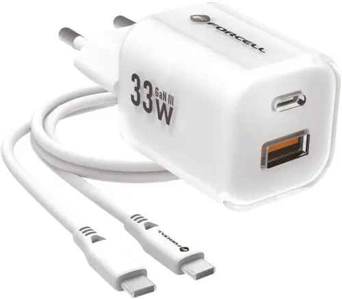 ŁADOWARKA SIECIOWA Forcell F-Energy GaN III VT-41 33 W 1x USB-C 1x USB-A PD 3.0 QC 4.0 BIAŁA