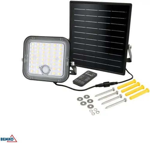 NAŚWIETLACZ SOLARNY LED BEMKO SOLPAR 10W 1500LM 3000/4000K IP65 CZARNY CZ. PIR