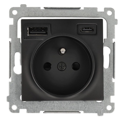 SIMON 54 MODUŁ CZARNY MAT GNIAZDO 1X Z/U 16A 250V + 2X USB TYP A+C 2.1A ZACISKI ŚRUBOWE 16A 250V